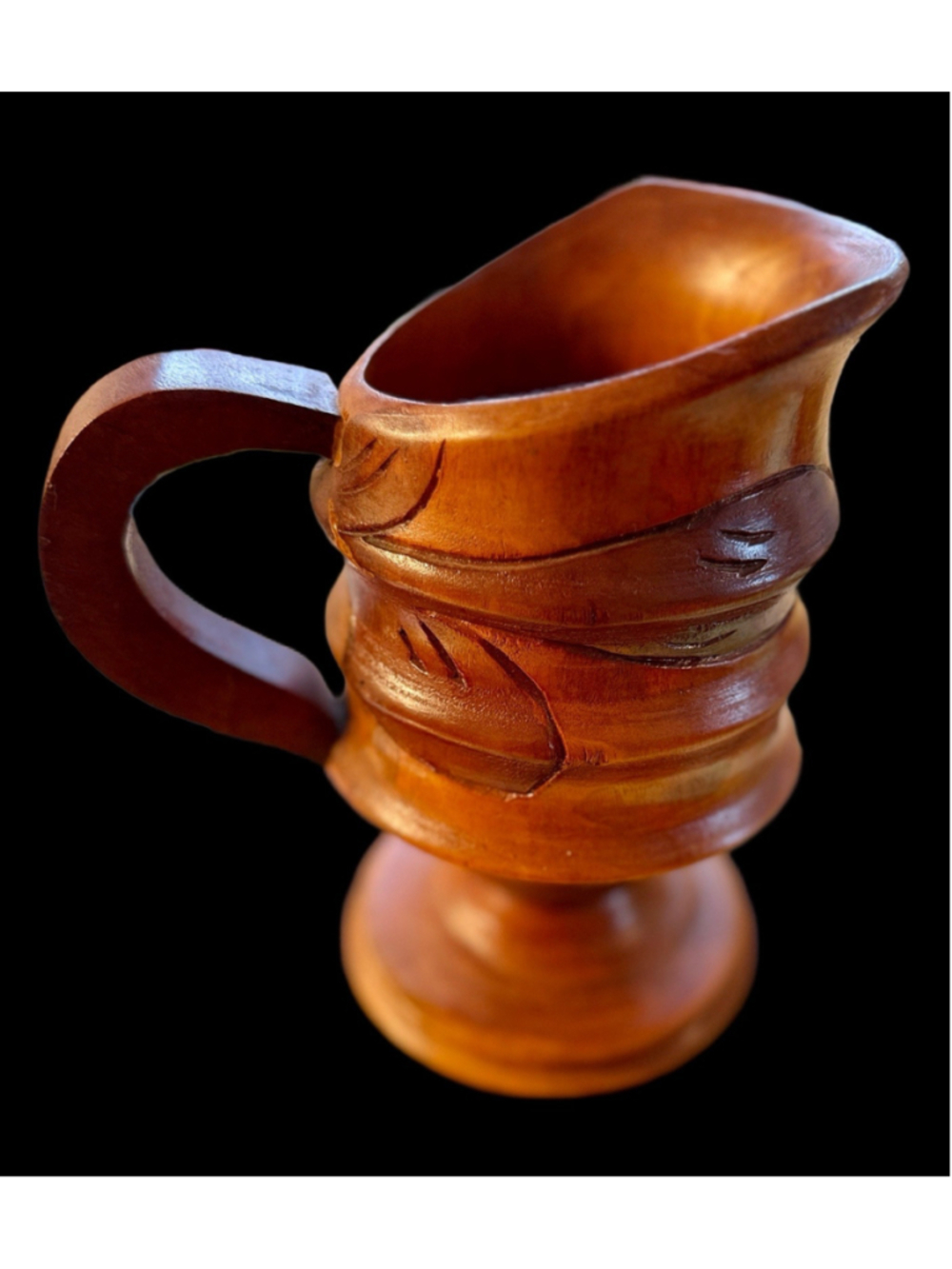 Vintage Retro Wooden Hand Carved Pitcher Tiki Style Teak